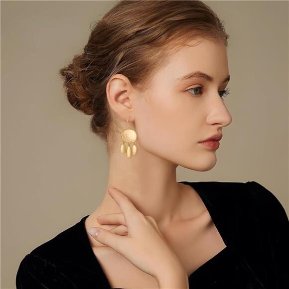 ✨ Bohemian Tassel Hammered Brass Dangle Earrings ✨ - Picture 3 of 4